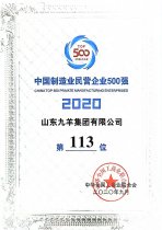 中国制造业民营企业500强第113位 20年度